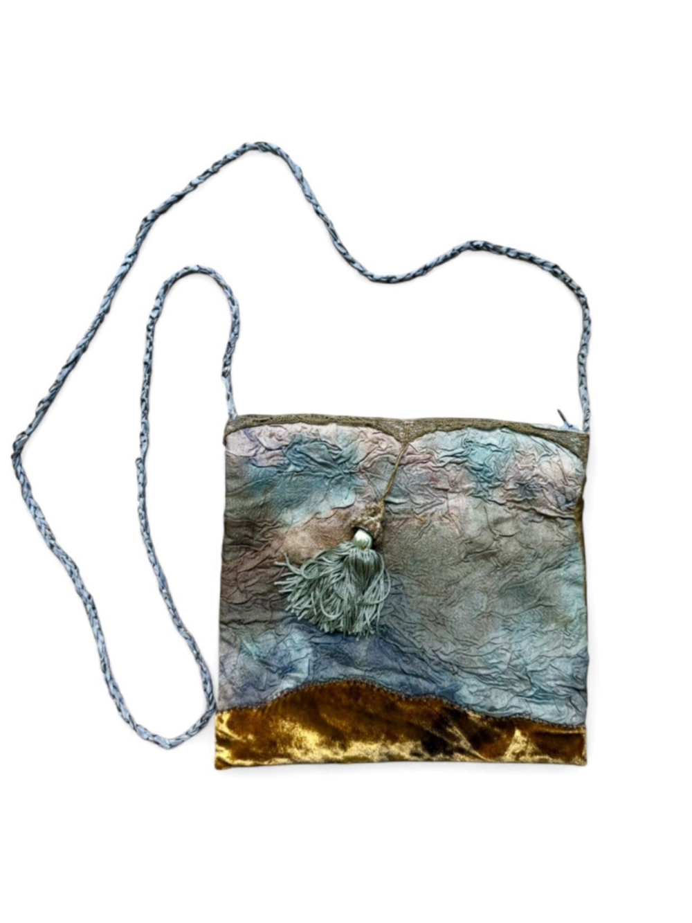 Y2K Ombre Crushed Satin Tassel Crossbody Bag Boho Fairy Grunge Metallic Purse